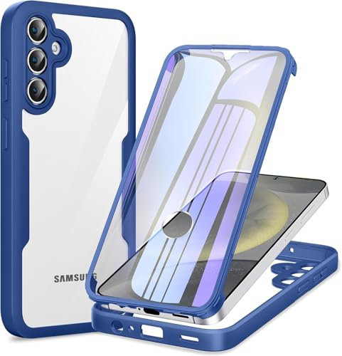 LIUKM Coque pour Samsung Galaxy S25, Antichoc Housse avec Protège écran, de Téléphone 360 Protection Complet Portable Double Face Transparent Bumper Étui pour Samsung Galaxy S25 - Bleu