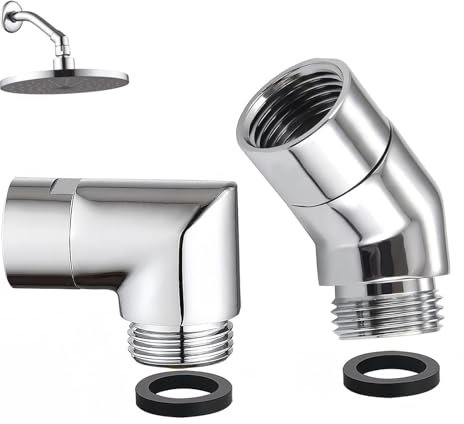 2PCS Shower Hose Connector, Shower Head Adapter G1/2 Shower Elbow Adapter Extension Arm Connector for Hand Showers Wall Mounted Showers (135 Degree + 90 Degree)