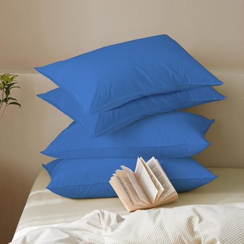 MistyMorning Pillow Cases 4 Pack Soft & Premium Quality Bedding & Linen, Egyptian Cotton 200 Thread Count, Breathable & Envelope Closure in Standard Size (50x75+15 cm) (Blue, Pack of 4)