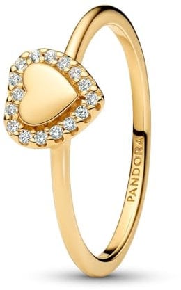 PANDORA Timeless Gravierbarer Herz Strahlenkranz Ring aus 14K vergoldetem Sterling Silber mit Zirkonia, Größe: 54, 163801C01-54