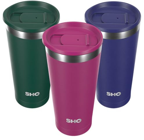 SHO Calix Insulated Stainless Steel Coffee Cup (Very Berry, 500ml) | 2 Lids - Slider & Straw, Splash-Proof, 6H Hot, 12H Cold, Tumbler, BPA-Free