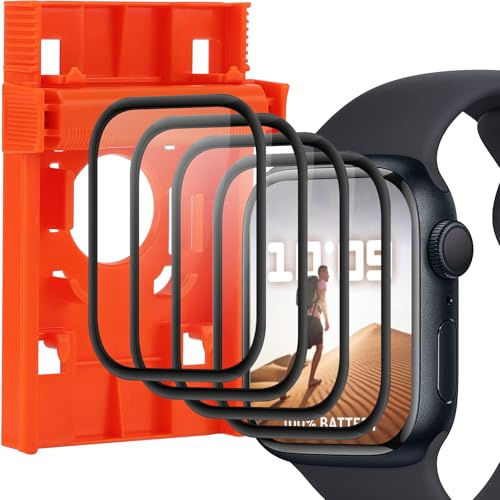Beukei Panzer Schutz Glas für Apple Watch Series 6/5/4/SE/SE2/SE3 40mm, 4 Stück Gasschutzfolie mit Auto-Installationsbox[Anti-Kratzen][Sans Bulless][9H Härte] Film