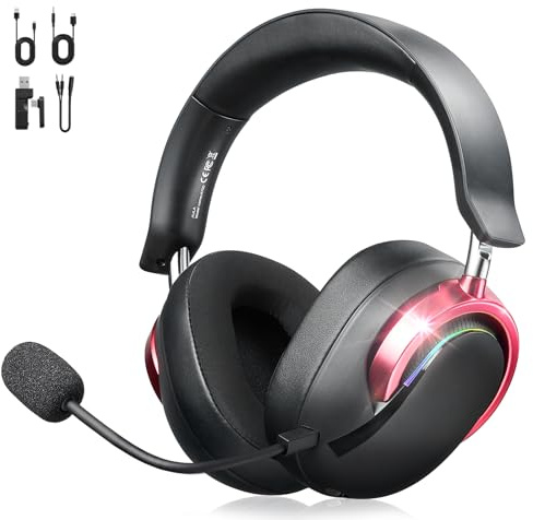 Cuffie da gioco wireless per PC, con microfono a cancellazione del rumore, multi piattaforma, suono surround 7.1, driver da 50 mm, RGB, telaio in alluminio, cuscinetti in memory foam per Xbox, PS5