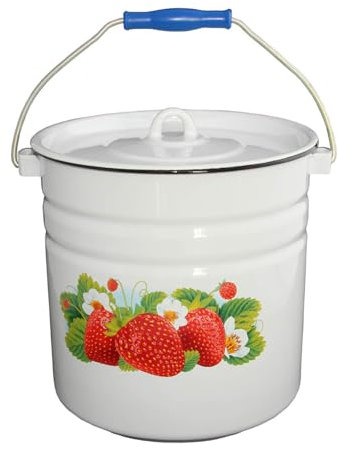 Emaille Eimer Wassereimer 12 Liter ca 25cm Durchmesser mit Motiv Erdbeeren Retro Nostalgie Geschirr