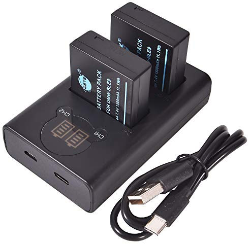 DSTE 2 Pack DMW-BLE9 Battery + Dual USB Quick Charger Compatible with Panasonic Lumix DC-LX100 II DMC-GF3 DMC-GF5 DMC-GF6 DMC-GX7 Cameras as DMW-BLE9E DMW-BLE9PP DMW-BLG10