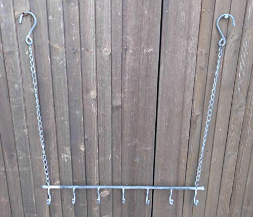 Deko-Impression Eisenstange an Ketten mit 7 Haken Wandhalter Eisen Utensilienhalter shabby-grau