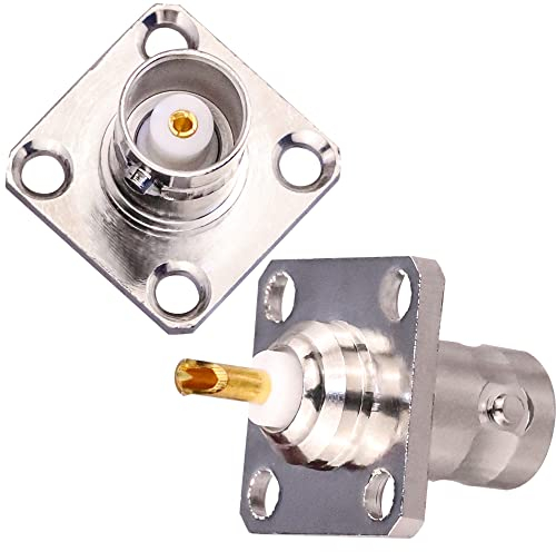 TUOLNK 2er Pack BNC Buchse 4 Löcher Flansch Panel Chassis Mount Koaxial Lötanschluss RF Koax Adapter Konverter für Koaxialkabel/Wireless LAN Geräte