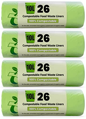 10L Compostable Food Waste Bags 120 Pack – 4 Rolls of 30 Biodegradable Caddy Liners, Ecopond Biodegradable Plastic, EN 13432 Certified, 6-10 Week Decomposition, 8-10 Litre Eco-Friendly