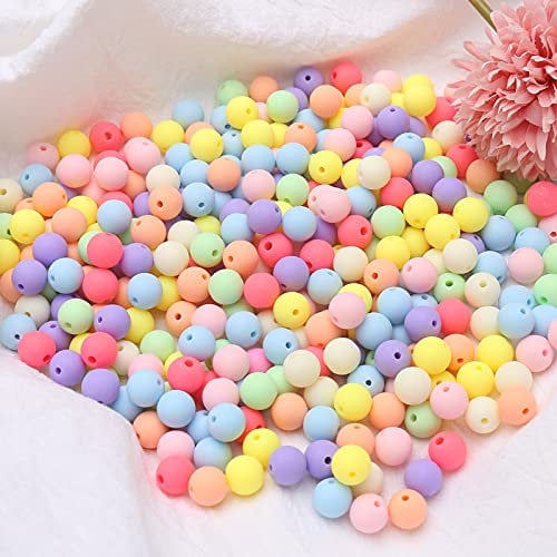HERZWILD 300pcs Mixed Colourful Beads,12mm Acrylic Round Loose Beads, Opaque Pastel Colors Beads for DIY Jewelry Making Art Craft (12mm)
