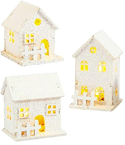 LED Weihnachtsdorf mit Beleuchtung Holz, Weihnachtsdorf Häuser Beleuchtet, Beleuchtetes Weihnachtsdorf Lichterkette Weihnachtsdorf Winterdorf, Weihnachtsdeko - Weiß
