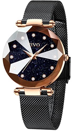 CIVO Montre Femme Etanche Montres Femme Acier Inoxydable Montre Bracelet à Quartz Analogique Diamant Mode Montres pour Femme Entreprise Élégant Noir