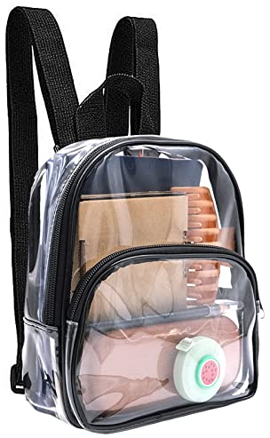 FORYNXHWIN Mini Klare Rucksack, Schwarz Klarer Rucksack, PVC Transparente Schulrucksack, Wasserdichter Transparenter Rucksack für Arbeit, Reise, Konzert und Sportveranstaltungen- 23×19×7cm