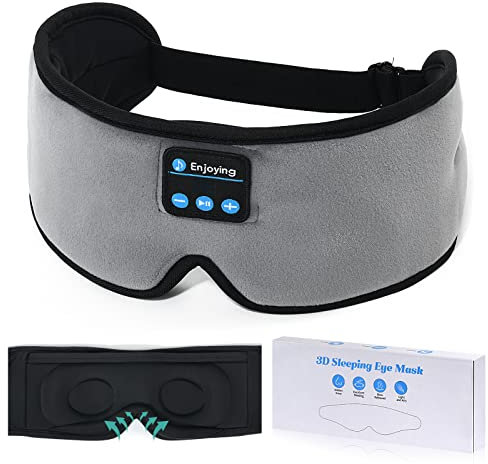 Bluetooth Sleeping Eye Mask Headphones,SKYEOL 5.2 Wireless Bluetooth Headphones Adjustable&Washable Music Travel Sleeping Headset with Built-in Speakers Microphone Hands-Free for Sleeping (Grey3d)
