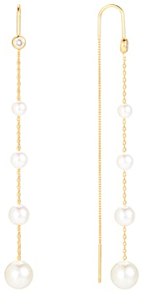 Perlen-Einfädler-Ohrringe für Frauen, 18 Karat vergoldete lange Tropfen-Ohrringe baumeln Quasten-Ketten-Schmuck für Teenager-Mädchen-Geschenk…