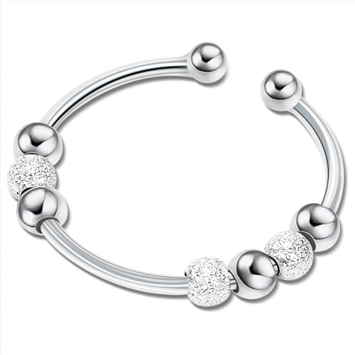 925 Sterling Silber Anxiety Ring Verstellbar Ring Damen Angstring Zappel mit Perlen Spinner Schmuck Geschenke für Frauen Mädchen Offener Anti Stress Stapelbar