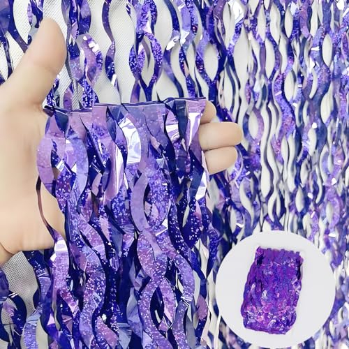 SHOWLL 4 Stück Lila Lametta Vorhänge glitzer vorhang 1m x 2m S Form Lametta, Glitzer Folien Fransen Lametta Vorhänge für Hochzeit Deko,Party Deko, Geburtstag Deko,halloween deko