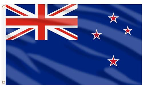AhfuLife Neuseeland Flagge 150 x 90 cm, 1 Stück Neuseeländer Fahne Leuchtenden Farben mit Messing-Ösen, Neuseeland Fahne für WM Nationaltag Garten Draußen und Drinnen Party Bar Deko