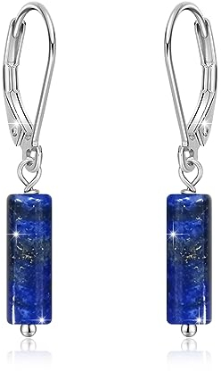 Lapislazuli Ohrringe Hängend 925 - Zylindrische Ohrhänger Mit Lapislazuli Schmuck - Geschenke für Damen, Kinder, Mädchen
