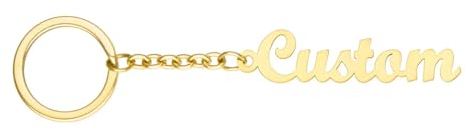 SZCSYMY Personalisierte Edelstahl vergoldet Keychain - benutzerdefinierte Name graviert zierliche Schlüsselanhänger, Gold, Medium