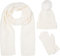styleBREAKER Damen Set 3-Teilig aus Schal, Bommelmütze und Handschuhe, Zopfmuster Strickschal Warm Winter Einfarbig 01018270, Farbe:Creme