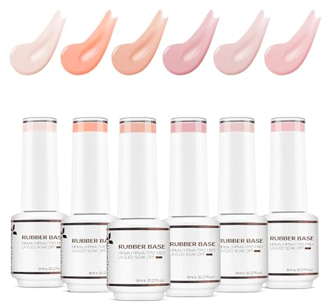 Nicedeco 4 In 1 Rubber Base Gel Set For Nails, Hema Free Nude Rose Pink Sheer Color Gel Nail Polish UV LED,Elastic Rubber Nail Strengthen Enhance Base Coat 6pcs x 8ml-Kit36