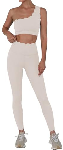 Fisoew Trainingssets für Frauen, 2-teilige hochtaillierte Leggings mit einem Arm Stretch-Sport-BH, Turnanzug