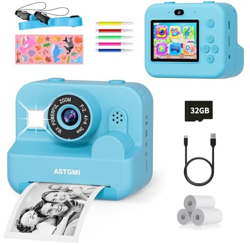 Camara de Fotos instantaneas,12MP selfi Camara instanea,1080P 2,4''HD Video Camara Fotos Infantil para niños con Tarjeta SD de 32GB,Regalos comunion para niñas de 3 a 12 años Cumpleaños Navidad