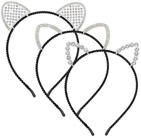 YUNHENTONG Serre Tête Chat Halloween,3 PCS Oreille de Chat Halloween avec Strass,Serre Tete Oreille de Chat,Cerceaux de Cheveux D'oreille de Chat pour Adultes Enfants Fêtes d'Halloween (A, 1)