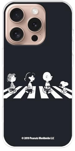 Schutzhülle kompatibel mit iPhone 16 Pro, offiziell von Peanuts, Beatles-Figuren, zum Schutz Ihres Handys. Transparente flexible Silikon-Schutzhülle mit offizieller Snoopy-Lizenz