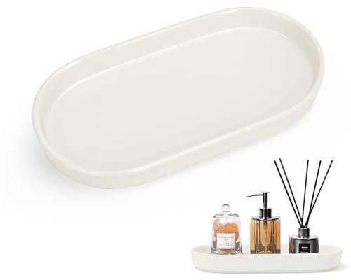 Badezimmer Tablett, Deko Tablett Keramik, Desktop Dekotablett Schminktisch Ablageschale, für Wohnzimmer, Schlafzimmer, Waschbecken, Badewanne und Küchenspüle