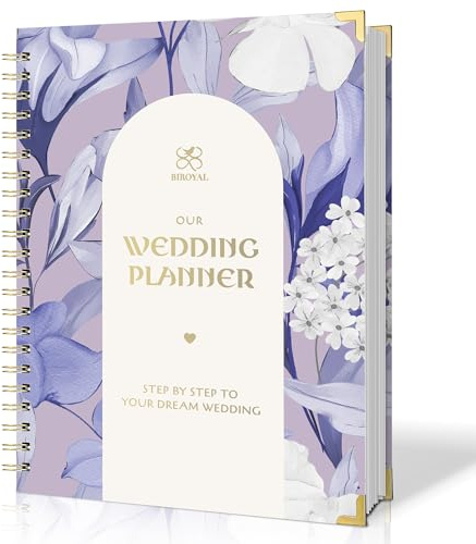 BIROYAL A4 Wedding Planner Book Organizer with 430 Pcs Stickers, 140 Pages Personalised Wedding Planning for Bride & Groom, Spiral-Bound Rigid Cover with Metal Corner, Best Engagement Gifts