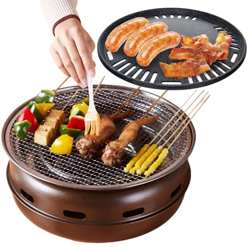 AIZYR Mini Barbecue Coreano A Carbone, Griglia da Tavolo per Barbecue Utensile da Barbecue Rotondo da Tavolo per Picnic in Giardino,Small