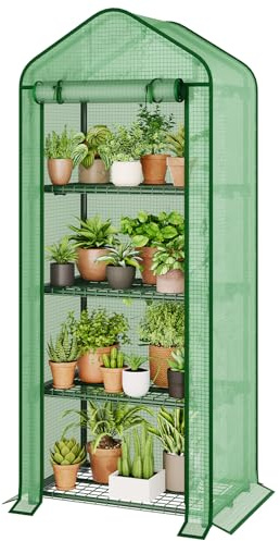 Bamworld Serra da Balcone, Mini Serra 4 Ripiani Portatile con Rivestimento in PE per Piante, Serra per Terrazzo Giardino Invernale, Serra da Balcone per Erbe Aromatiche Fiori con Protezione Antivento