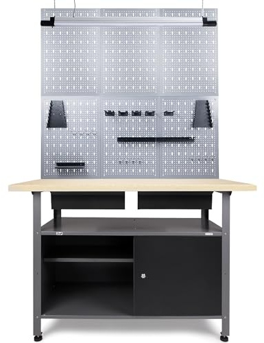 Ondis24 Werkstatteinrichtung Werkstatt Set Werkbank Fritz Hängeschrank Werkzeugwand Metall Schwarz Grau (Bluetooth, 120 cm)