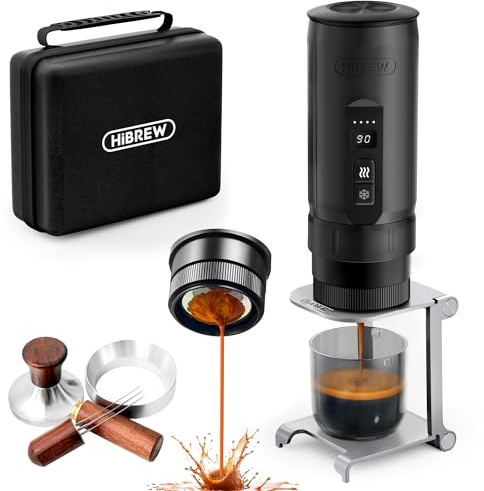HIBREW H4C - Cafetera eléctrica ultra portátil, 51 mm, sin fondo, color | Recargable por USB-C, compatible con café molido, ajustes de preparación ajustables, diseño compacto para camping