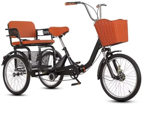 LSQXSS Faltbare Tretdreiräder, niedrige Einstiegs-Cruiser-Bikes mit DREI Rädern für Damen, Rücksitz für Passagiere und Gepäck, Doppelbremsen, Erwachsenendreirad mit Vorderradfederung, 20-Zoll-Räder
