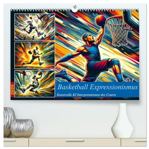 Basketball Expressionismus - Kunstvolle KI Interpretationen des Courts (hochwertiger Premium Wandkalender 2026 DIN A2 quer), Kunstdruck in Hochglanz: ... Basketball Visionen (CALVENDO Sport)