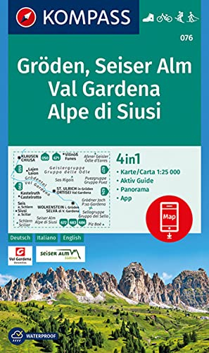 KOMPASS Wanderkarte 076 Gröden, Seiser Alm, Val Gardena, Alpe di Siusi 1:25.000: 4in1 Wanderkarte, mit Panorama und Aktiv Guide inklusive Karte zur ... Fahrradfahren. Skitouren. Langlaufen.