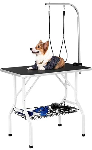 Yaheetech Professional 36-inch Foldable Pet Grooming Table with Arm & Noose & Mesh Tray, Maximum Capacity Up to 220lbs