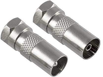 POPPSTAR 2x SAT Adapter Koax Antenne (F-Stecker, 1x auf IEC Antennenstecker, 1x auf Antennenbuchse), Coax Kupplung für Koaxialkabel - Antennenkabel, silbern