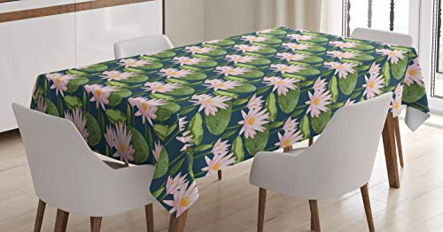 ABAKUHAUS Fleur de lys Nappe, Fleurs Roses sur l'étang, Linge de Table Rectangulaire pour Salle à Manger Décor de Cuisine, 140 cm x 200 cm, Multicolore