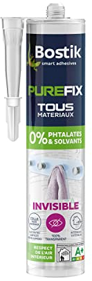 Bostik Mastic de Fixation Purefix Invisible – Colle, Fixe et Jointe Tous Les Matériaux Même Humides – Intérieur et Extérieur – Hybride Polymère – Sans Phtalates et Sans Solvants – Transparent – 290 ml