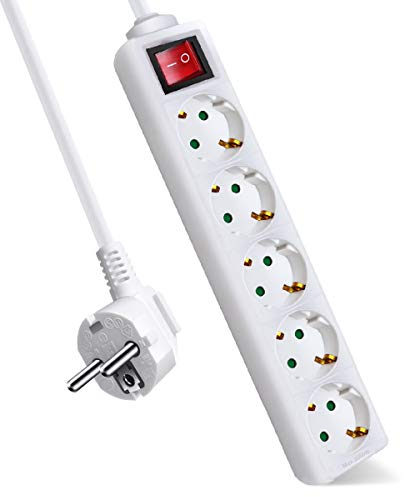 ExtraStar 5-Fach Steckdosenleiste mit Schalter und Kindersicherung,3M 3G1.5mm2 Kabel ,16A, 3680W, Mehrfachstecker fürZuhause, Büro und so weiter,Weiß