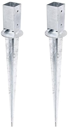 Alberts 208011 Einschlag-Bodenhülse | für Vierkantholzpfosten, mit verstellbarem Topf | feuerverzinkt | 71 x 71 mm | Gesamtlänge 900 mm | 2er Set