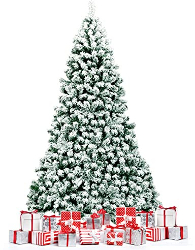 DREAMADE 230cm Weihnachtsbaum mit Schnee & 550 LEDs, künstlicher Tannenbaum mit warmweiße Beleuchtung, Schneebedeckter Christbaum mit Metallständer