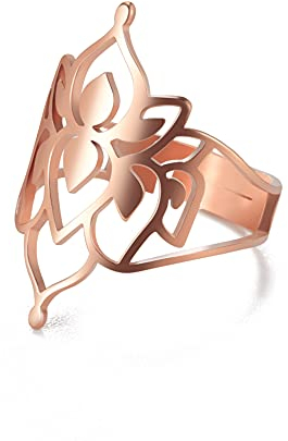 TEAMER Bague réglable en acier inoxydable motif archange métatron pour femme et fille (Or rose - Style-C)