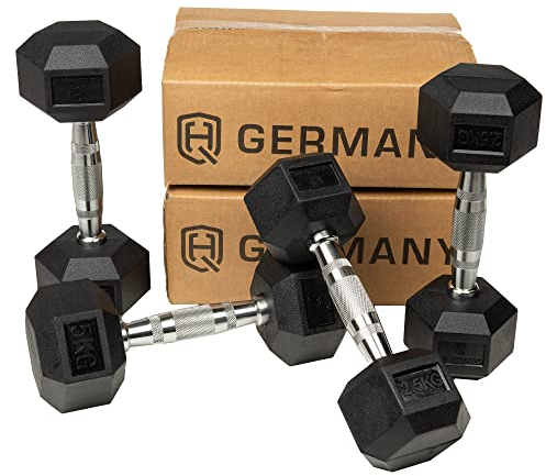 HQ Germany® Hexagon Hanteln Set | Geruchsarm, ±1,5% Gewichtstoleranz | Hantel Set, Kurzhantel Set, Dumbbellset, Hantelset Hexagon, Kurzhantelset, Hexagon Kurzhantel-Set