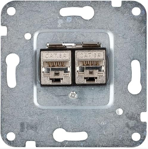 UNITEC LAN-Dose für Unterputz-Montage, für Anschluss von 2 Netzwerk-Verlegekabeln, kompatibel mit TAE-Abdeckungen Netzwerkdose CAT6, Silber