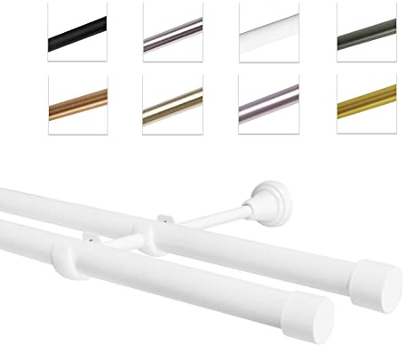 Bastone Per Tende 480 cm, Doppio, Bianco, Montato A Parete