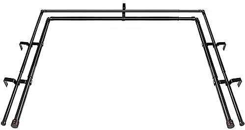 HOTOZON 1 Inch Heavy Duty Double Bay Window Curtain Rod, 36-72 Inch Telescoping Center Rod, 20-36 Inch Adjustable Side Rod Set, Black, End Cap Finials